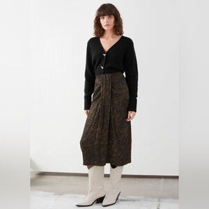 & Other Stories Graphic Animal Print Draped Midi Skirt in Black